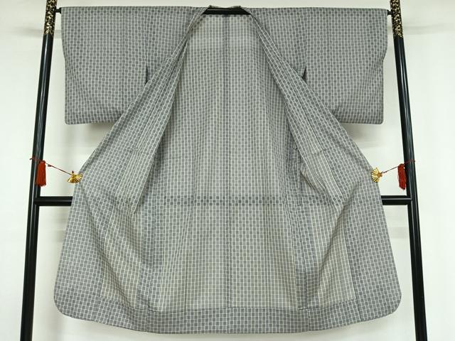 平和屋着物▽道行コート　スリーシーズン　春夏秋　塵除け　市松格子　ロング丈　正絹　逸品　AABJ9657jh