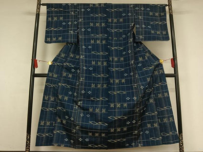 平和屋着物▽上質な紬　単衣　琉球絣　正絹　逸品　AABJ9659jh