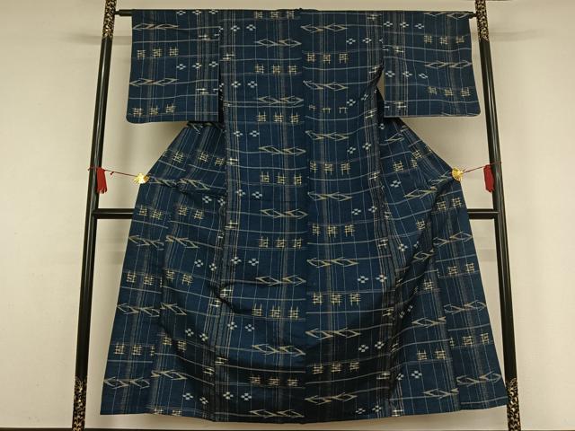 平和屋着物▽上質な紬　単衣　琉球絣　正絹　逸品　AABJ9659jh