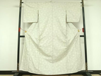 平和屋着物▽上質な紬　単衣　花尽くし文　正絹　逸品　AABJ9660jh