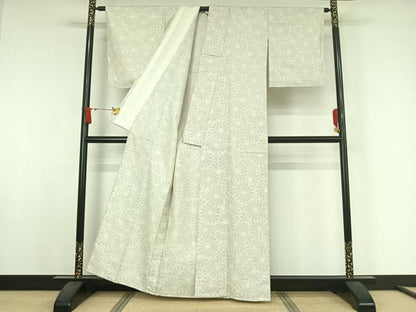 平和屋着物▽上質な紬　単衣　花尽くし文　正絹　逸品　AABJ9660jh