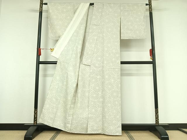 平和屋着物▽上質な紬　単衣　花尽くし文　正絹　逸品　AABJ9660jh