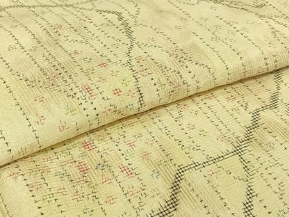 平和屋着物▽上質な紬　単衣　枝葉文　正絹　逸品　AABJ9661jh
