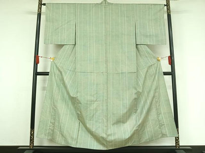 平和屋着物▽上質な紬　単衣　縞　正絹　逸品　AABJ9662jh