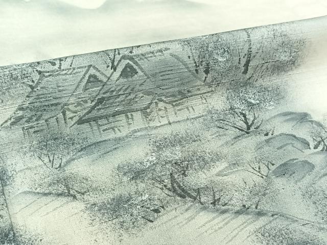 平和屋着物▽訪問着　単衣　紬地　手描き　風景文　暈し染め　正絹　逸品　AABJ9663jh