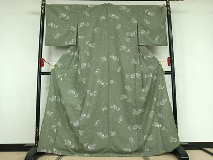 平和屋着物▽小紋　単衣　花丸文　洗える着物　AABJ9664jh