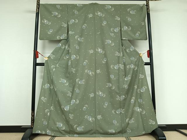 平和屋着物▽小紋　単衣　花丸文　洗える着物　AABJ9664jh