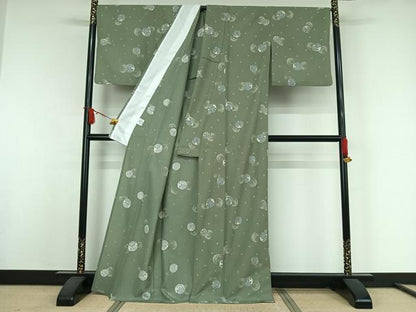 平和屋着物▽小紋　単衣　花丸文　洗える着物　AABJ9664jh