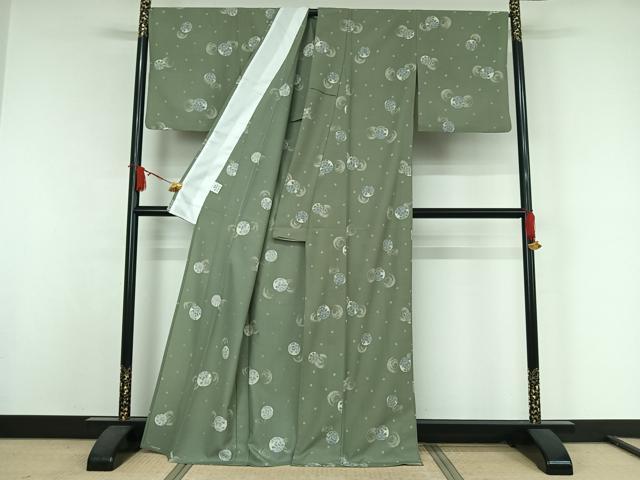 平和屋着物▽小紋　単衣　花丸文　洗える着物　AABJ9664jh