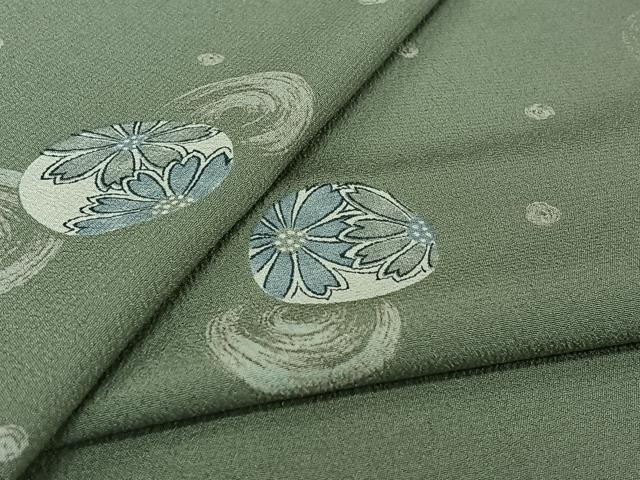 平和屋着物▽小紋　単衣　花丸文　洗える着物　AABJ9664jh
