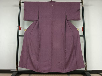 平和屋着物▽上質な色無地　単衣　流水花地紋　二藍色　正絹　逸品　AABJ9665jh