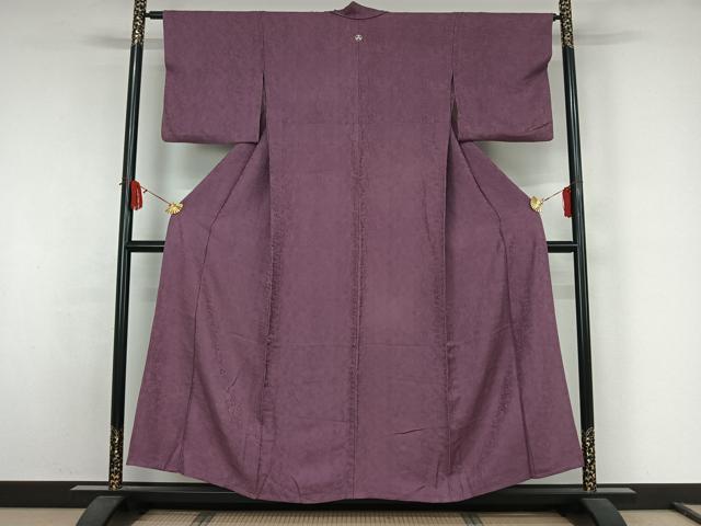 平和屋着物▽上質な色無地　単衣　流水花地紋　二藍色　正絹　逸品　AABJ9665jh