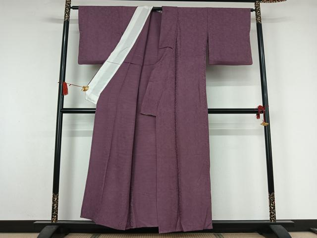 平和屋着物▽上質な色無地　単衣　流水花地紋　二藍色　正絹　逸品　AABJ9665jh