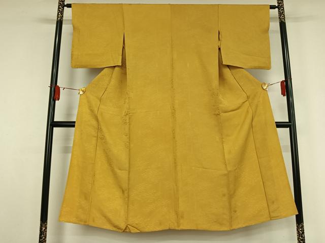 平和屋着物▽上質な色無地　単衣　樹林地紋　芥子色　正絹　逸品　AABJ9666jh