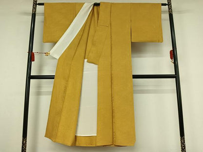 平和屋着物▽上質な色無地　単衣　樹林地紋　芥子色　正絹　逸品　AABJ9666jh