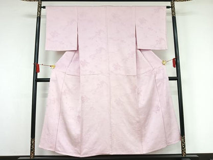 平和屋着物▽上質な色無地　単衣　風景地紋　淡紅藤色　正絹　逸品　AABJ9667jh
