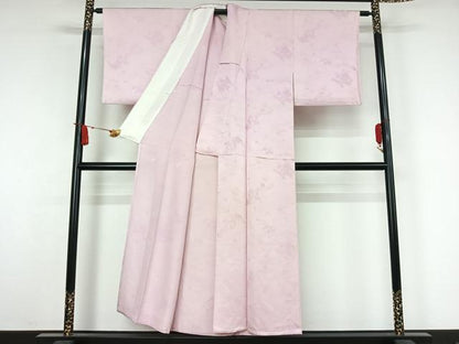 平和屋着物▽上質な色無地　単衣　風景地紋　淡紅藤色　正絹　逸品　AABJ9667jh