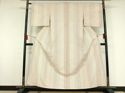 平和屋着物▽薩摩結城　単衣　幾何学間道　正絹　逸品　AABJ9668jh