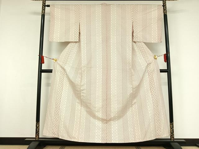 平和屋着物▽薩摩結城　単衣　幾何学間道　正絹　逸品　AABJ9668jh