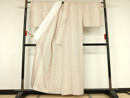 平和屋着物▽薩摩結城　単衣　幾何学間道　正絹　逸品　AABJ9668jh
