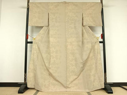 平和屋着物▽本塩沢　単衣　草花文　正絹　逸品　AABJ9670jh