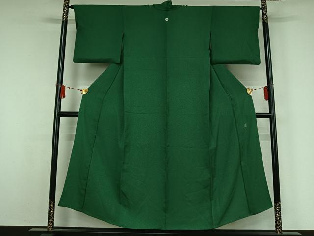 平和屋着物▽京加賀友禅　百貫達雄　色無地　単衣　常盤色　正絹　逸品　AABJ9672jh
