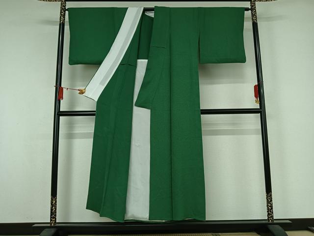 平和屋着物▽京加賀友禅　百貫達雄　色無地　単衣　常盤色　正絹　逸品　AABJ9672jh