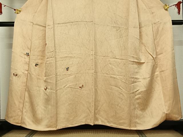 平和屋着物▽訪問着　単衣　刺繍　舞蝶文　正絹　逸品　AABJ9676jh