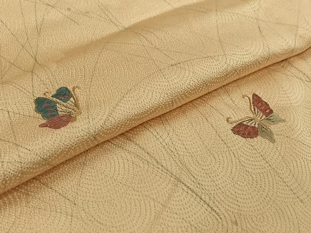 平和屋着物▽訪問着　単衣　刺繍　舞蝶文　正絹　逸品　AABJ9676jh