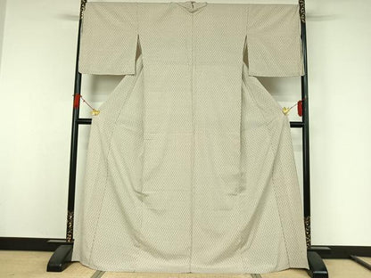 平和屋着物▽本塩沢　単衣　亀甲絣　ロング丈　正絹　逸品　AABJ9677jh