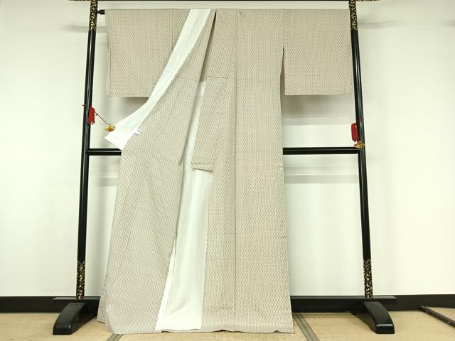 平和屋着物▽本塩沢　単衣　亀甲絣　ロング丈　正絹　逸品　AABJ9677jh