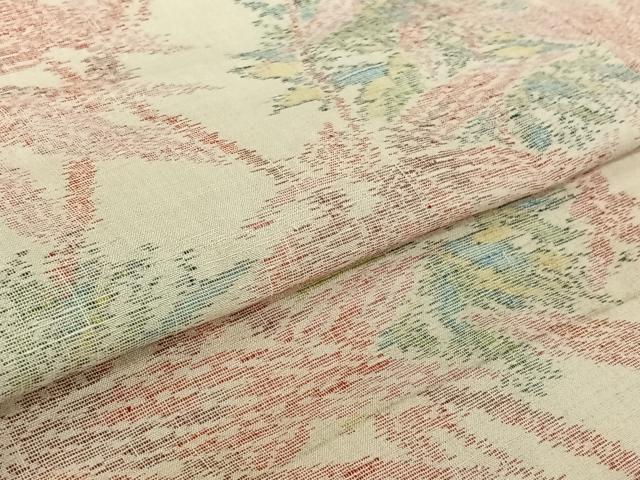 平和屋着物▽上質な紬　単衣　草葉文　正絹　逸品　AABJ9678jh