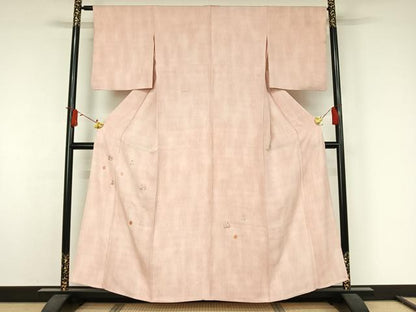 平和屋着物▽訪問着　単衣　総刺繍　松皮菱花文　正絹　逸品　AABJ9680jh