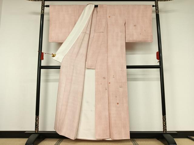 平和屋着物▽訪問着　単衣　総刺繍　松皮菱花文　正絹　逸品　AABJ9680jh