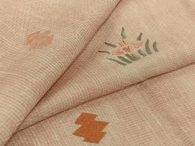 平和屋着物▽訪問着　単衣　総刺繍　松皮菱花文　正絹　逸品　AABJ9680jh