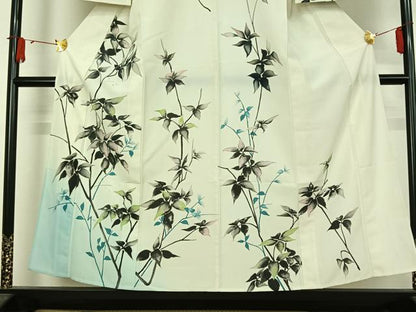 平和屋着物▽訪問着　単衣　手描き　枝葉文　暈し染め　金銀彩　洗える着物　AABJ9681jh