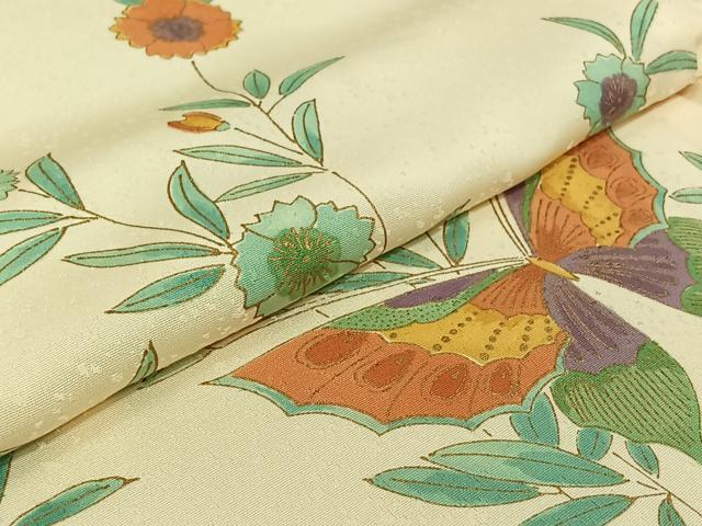 平和屋着物▽上質な小紋　単衣　花蝶文　金彩　正絹　逸品　AABJ9682jh