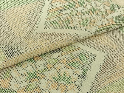 平和屋着物▽上質な紬　単衣　色紙重ね花文　正絹　逸品　AABJ9683jh