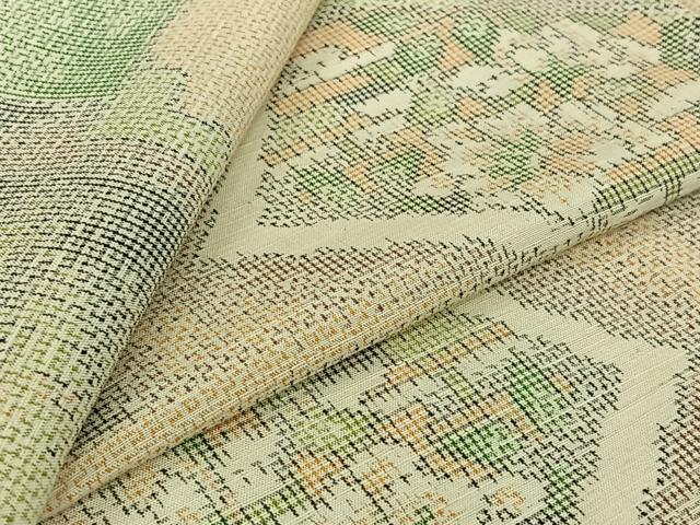 平和屋着物▽上質な紬　単衣　色紙重ね花文　正絹　逸品　AABJ9683jh