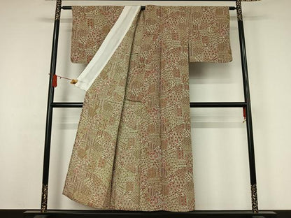平和屋着物▽上質な小紋　単衣　手描き　切嵌花文　正絹　逸品　未使用　AABJ9684jh