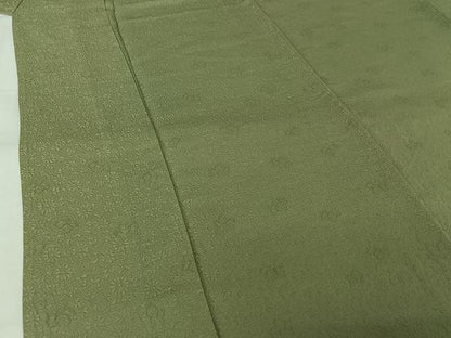 平和屋着物▽上質な色無地　単衣　草花地紋　山葵色　正絹　逸品　AABJ9685jh