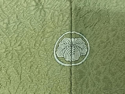 平和屋着物▽上質な色無地　単衣　草花地紋　山葵色　正絹　逸品　AABJ9685jh