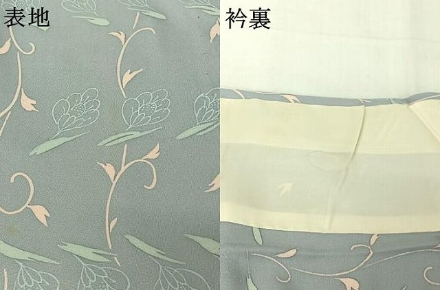 平和屋着物▽上質な小紋　単衣　草花文　正絹　逸品　AABJ9686jh