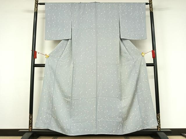 平和屋着物▽上質な小紋　単衣　草花文　正絹　逸品　AABJ9686jh