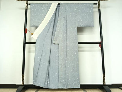 平和屋着物▽上質な小紋　単衣　草花文　正絹　逸品　AABJ9686jh