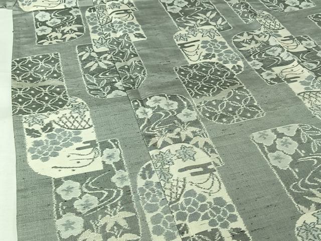 平和屋着物▽上質な紬　単衣　流水花籬文　正絹　逸品　AABJ9688jh