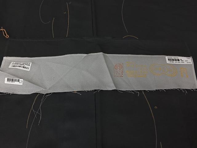 平和屋着物▽上質な小紋　単衣　唐草文　黒地　丹後ちりめん　反端付き　正絹　逸品　AABJ9689jh