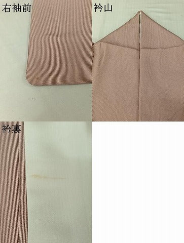 平和屋着物▽江戸小紋　単衣　万筋　浅蘇芳色×白色　浜ちりめん　反端付き　正絹　逸品　AABJ9691jh