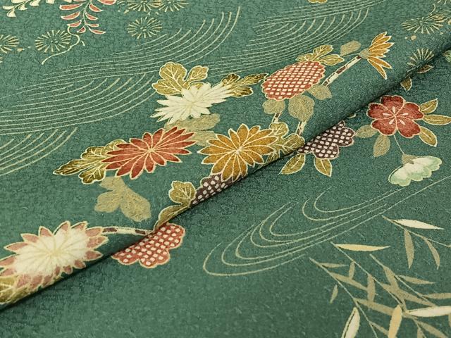 平和屋着物▽小紋　単衣　流水花文　洗える着物　AABJ9693jh