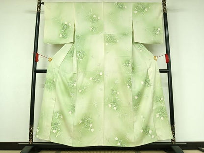 平和屋着物▽上質な小紋　単衣　草花文　暈し染め　正絹　逸品　AABJ9694jh